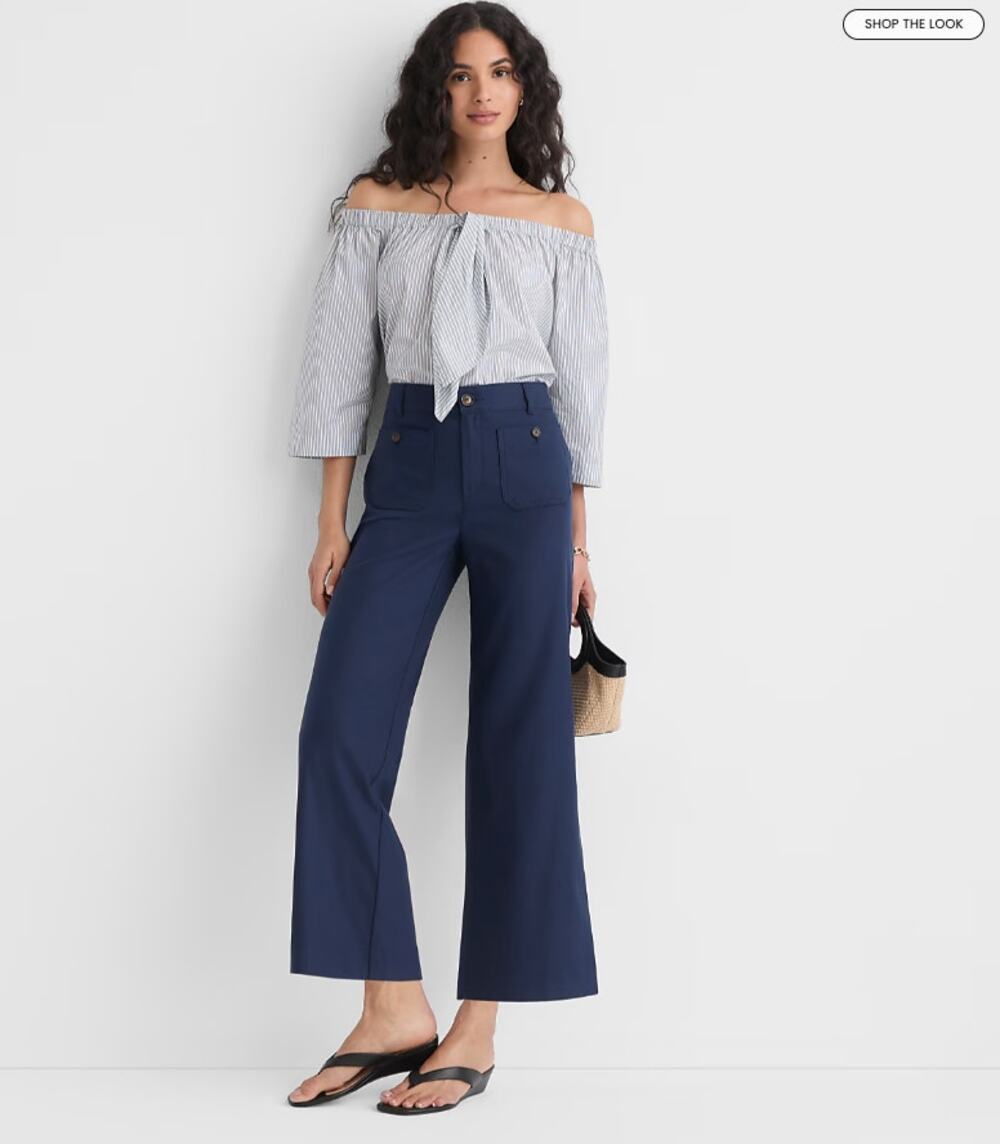 LOFT Palmer Wide Leg Crop Pants Cotton Linen Navy Blue Sz 16 Tall NWT $75 {3M31}